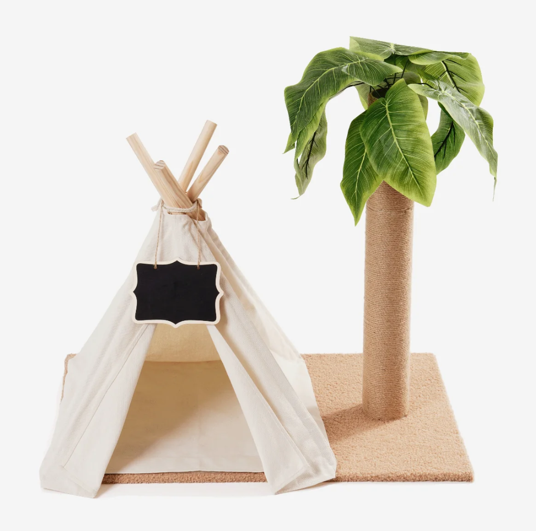 Mewoofun Cat Scratching Post/ Teepee Bed Combo