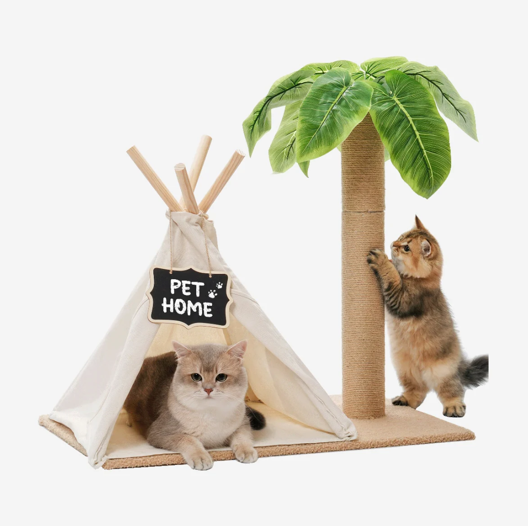 Mewoofun Cat Scratching Post/ Teepee Bed Combo